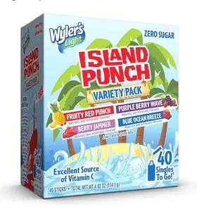 Wyler's Light Island Punch Singles to Go, Variety Pack, Fruity Red Punch, Purple Berry Wave, Berry Jammer and Blue Ocean Breeze, 1 Box (40 Single Servings