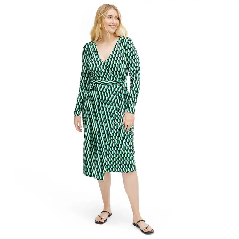 Diane von Furstenberg Womens Midi Wrap Dress Deep V-Neck Long Sleeve -  TikTok Shop