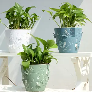 3pcs/4pcs/5pcs indoor and outdoor balcony decorative flowerpots, household garden supplies with butterfly decorative accessories, relief stereo cartoon butterfly desktop lazy self-absorbent fleshy wholesale plastic color flowerpots.