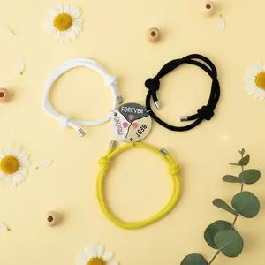 Best Friends Forever Magnetic Bracelet Set, 3 Piece Matching Round Puzzle Cord Bracelet, Adjustable Rope Friendship Jewelry for Women Girls Teen, Cute BFF Bracelet Gift Set