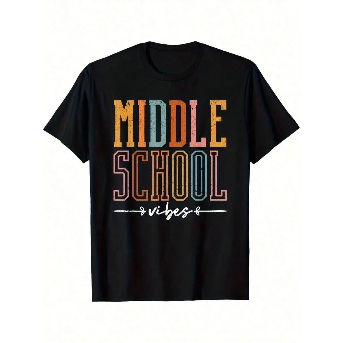 Retro Middle School Vibes T-Shirt - Oversized Loose Fit Black Tee With Multicolor 'MIDDLE SCHOOL' Lettering & 90s Nostalgia Design - Plus Size Casual Shirt For Teachers, Students, Alumni, / Gift