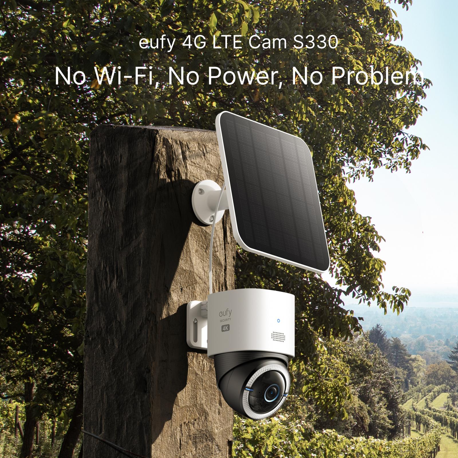 eufy Security 4G LTE Cam S330, 4K Cellular Solar Security Cameras Wireless Outdoor, Pan and Tilt, 4G and Wi-Fi Duo-Mode,