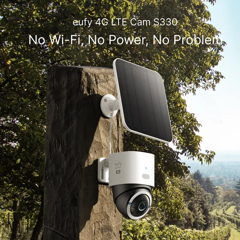 eufy Security 4G LTE Cam S330, 4K Cellular Solar Security Cameras Wireless Outdoor, Pan and Tilt, 4G and Wi-Fi Duo-Mode, AI Tracking, with SIM Card and 32GB SD Card Colorful Automatic｜Spingtok
