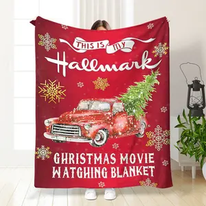 Christmas Tree Flannel Blanket, Slogan Print Blanket, Soft Warm Throw for Bed Sofa Outdoor Use, Cozy Winter Gift, Autumn Winter Seasonal Decor