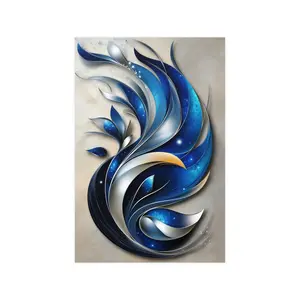 Celestial Symphony of Colors: Navy Blue, Silver, and Gold Swirl Abstract Art Poster for Home Decor - Stunning Print-on-Demand Wall Art Available in 4 Sizes, from 12" x 18" to 24" x 36" - Perfect for Modern Interiors and Art Enthusiasts