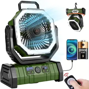 Portable Camping Fan Auto-Oscillating Desk Fan with Remote & Hook Timer LED Lights Adjustable Rechargeable 10-Speed High-Speed Cordless for Indoor Outdoor Use 20000mAh Battery Included USB Desk Fan