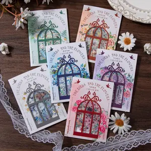 120 Pieces Birds and Flowers Stickers with Silver Holographic Edge and Clear Background, Nature Scrapbooking Sticker for Journaling Supplies Bullet Journal Planner Card Making DIY Crafts