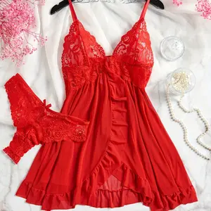 Women's Sexy Lingerie See-through Strap Dress Plus Size Fabric Lace