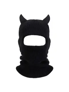 Unisex Horn Beanie Knit Hat, Adjustable Sun Protection Casual Cap, Outdoor Travel Beach Vacation, Spring Fall Fitted Plain Asymmetrical Design