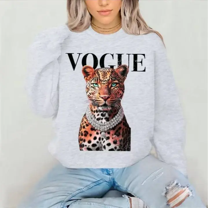 UrbanHalo - Vogue leopard Crewneck Sweatshirt Gildan Everyday Style Super Soft Unisex Fit Streetwear Graphic Top warm Womenswear Casual Printed Long Sleeved