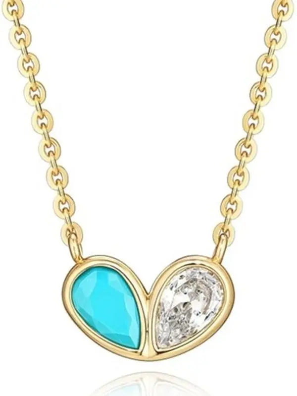 Fettero Women's Gold-Plated Dainty Minimalist Pendant - Handmade Female Gems Necklace with Cubic Zircon Heart Crystal, Casual Jewelry Gift for Birthday