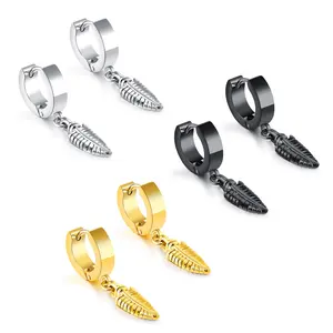 Trendy men's and women's earrings fashion titanium steel stud earrings men's earrings black leaf earrings