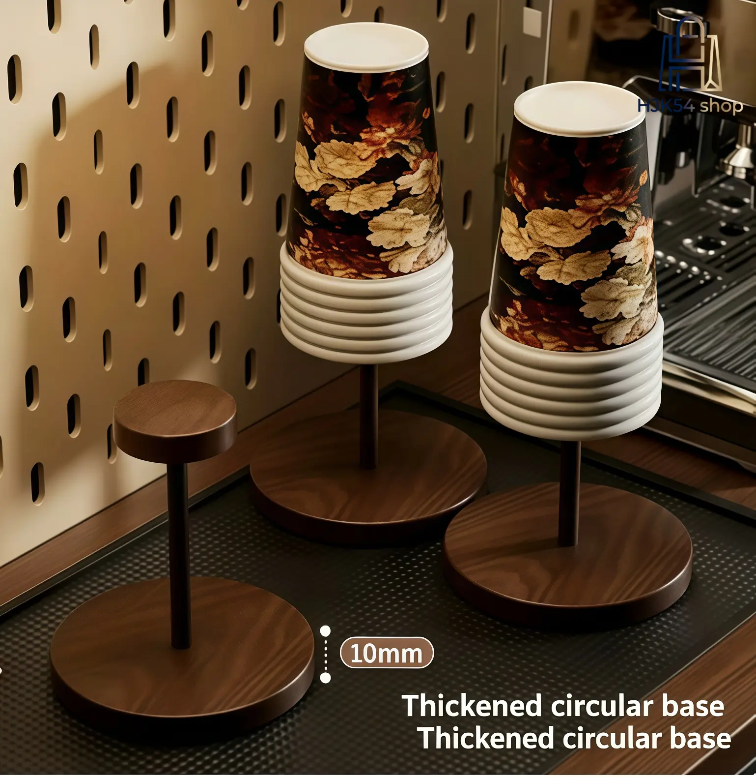 2pcs Wooden Disposable Cup Holder Stand, Countertop Coffee Cup Dispenser, Walnut Finish Cup Organizer for Kitchen, Cafe & Office