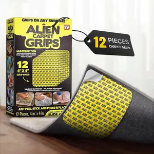 Carpet Adhesive Tape - 12-Piece Pre-Cut Double-Sided Alien Tape Carpet Grips Set