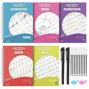 Enday Magic Grooved Writing Practice for Kids - 5 Books and Pens - Writing Practice for Kids Age 3-5, Grooved Handwriting Practice for Kids 5-7