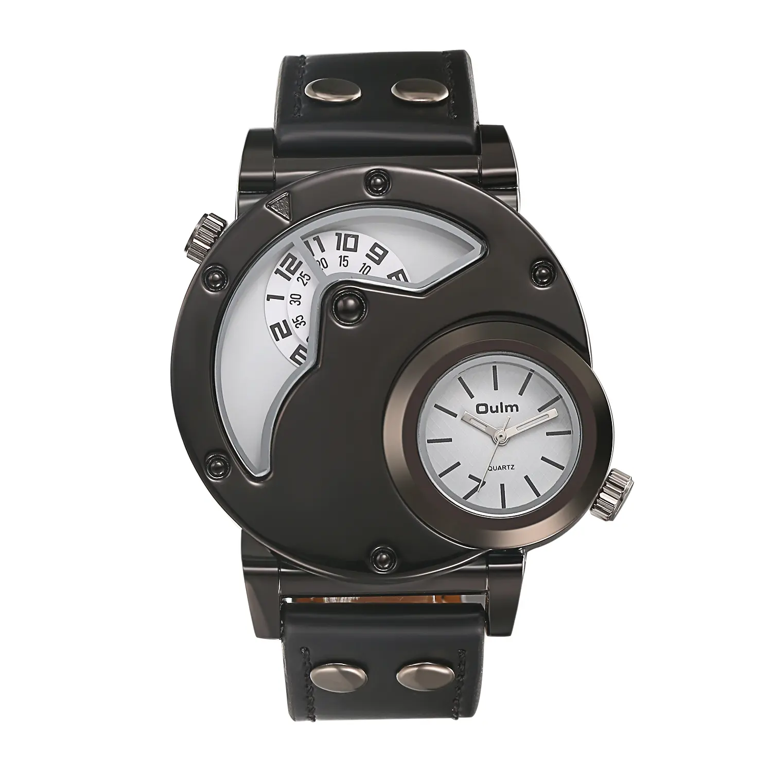 OIDEA Men's Pilot Quartz Watch with Navigator Case, PU Leather Strap, Dual Time Zone, Anti-Scratch, Seiko Movement, Anti-Scratch Quartz Watches, Aqua Resist Quartz Watches