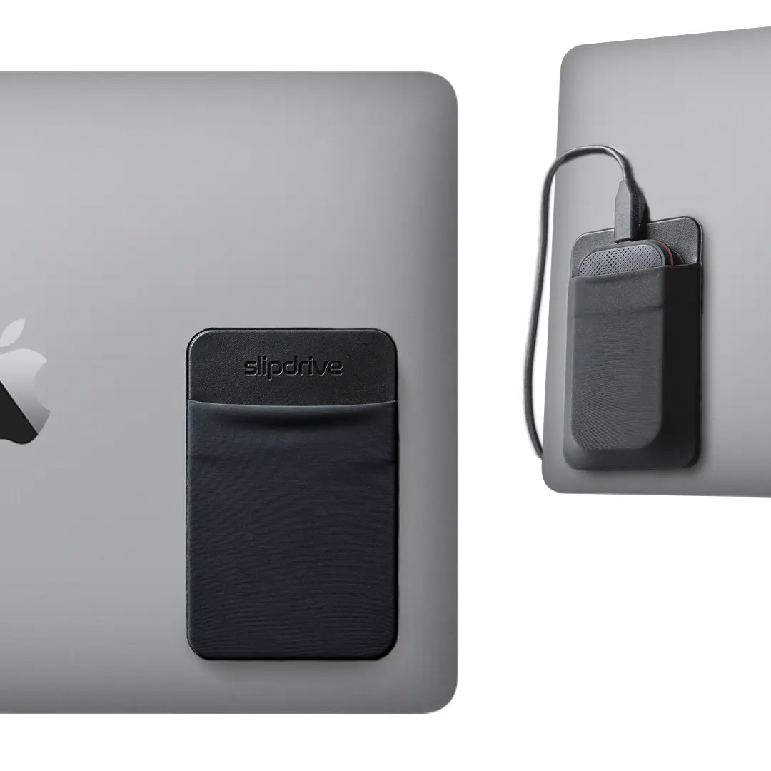 Slipdrive - Portable Hard Drive Sleeve for Laptop - SSD Solid State Drive - Reusable Adhesive - Stick on External Hard Drive Carrying Case - Pocket Pouch