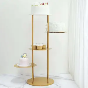 5-Tier Metal Round Cake Stand Centerpiece Gold - Luxurious Pillar Style Cupcake Dessert Display Tower Planter Shelf for Weddings Banquets & Celebrations 2.5ft