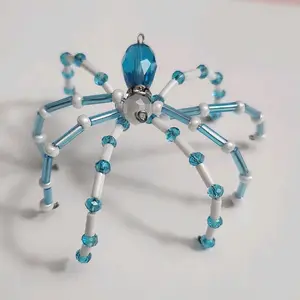 Beautiful Beaded Spider Christmas Ornaments with Blue Beads and Silver Accents, Elegant Design for Holiday Gifting