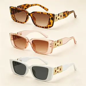 [3-piece set] Retro square sunglasses, unisex, fashion UV400 protective sunglasses, retro tortoiseshell/pink/white stylish glasses, suitable for summer beach travel