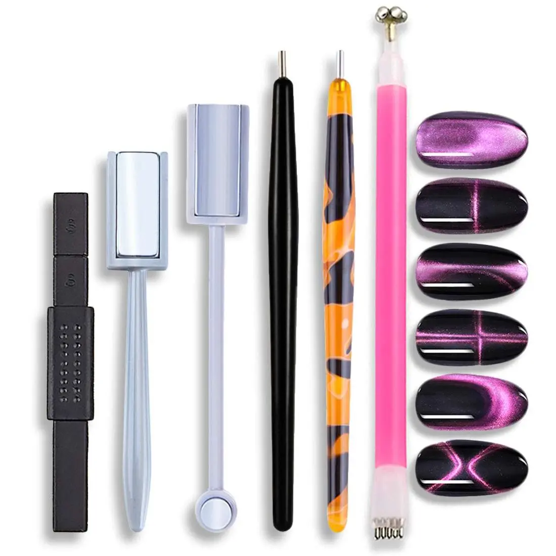 High-Performing 6PCs Nail Art Kits, Dual-Ended Magnetic Wand - Longwear Magnetic Wands for 3D Cat Eye Gel Polish Manicure, DIY & Salon Nail Care Essentials, Cosmetic, Glamorous, Creators, Adults, Bold Pigments