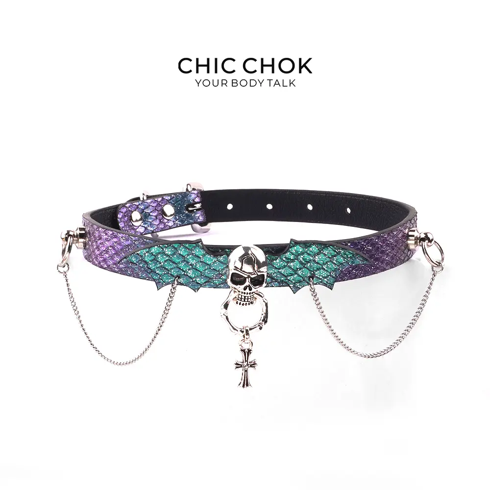 CHICCHOK [Gothic Nocturne] - Choker, Dark Theme, Silver Skull  Jewelry Streetwear Statement Jewelry Trendy Fashionable Accessories Trendy Charm Necklaces
