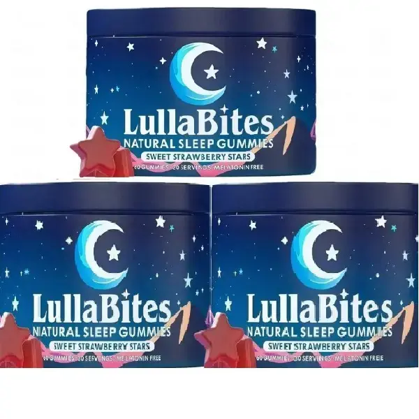 【3 bottles】LullaBites Melatonin-Free Relaxation Gummies | Sweet Strawberry Star Chews, 30 Servings