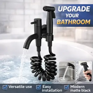 TioLooxy Faucet Handheld Bidet Sprayer for Toilet, Matte Black Stainless Steel Diaper Sprayer with Shut-Off Valve, High Pressure Bathroom Bidet Spray Set with Hose & Wall Moun