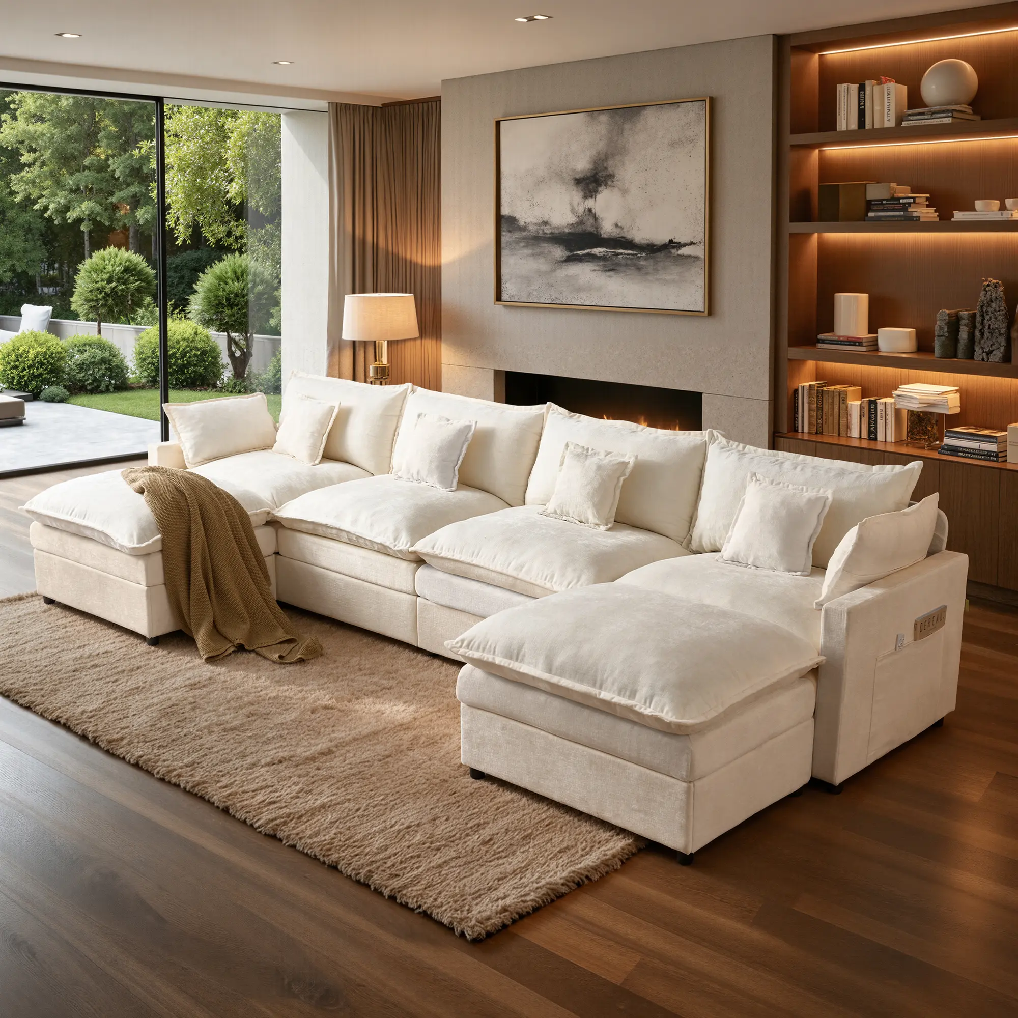 [2/3 Packages Shipping] ALTRIGUS 108" & 143" U-Shaped Modern Sofa Modular Sectional Cloud Couch with 2 Ottoman, Comfy Chenille Deep Seat Sofa Bed with 5 Pillows for Living Room, Bedroom and Apartment
