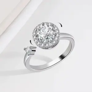 Personality Rotated Adjustable Relieve Anxiety Pressure Silver Plated Zircon Flower Jewelry Rings