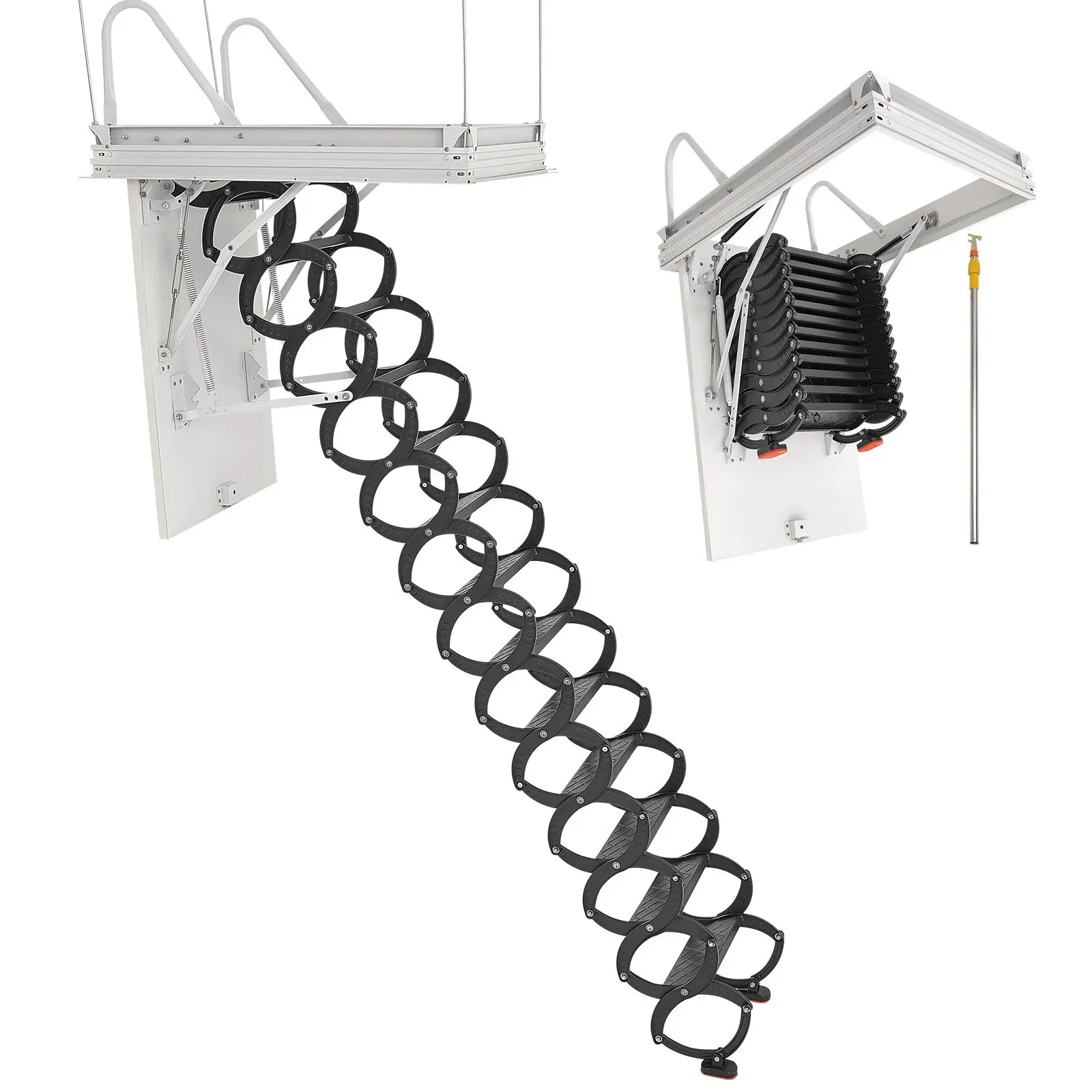 VEVOR Attic Ladder, 660LBS/299.4KG Capacity, Fits 10.5 to 11 ft Ceiling Height and 39.4x 27.5 inch Opening Size, Alloy Steel Pull-Down Retractable Ceiling Stair with Pulling Rod for Attic Loft Roof