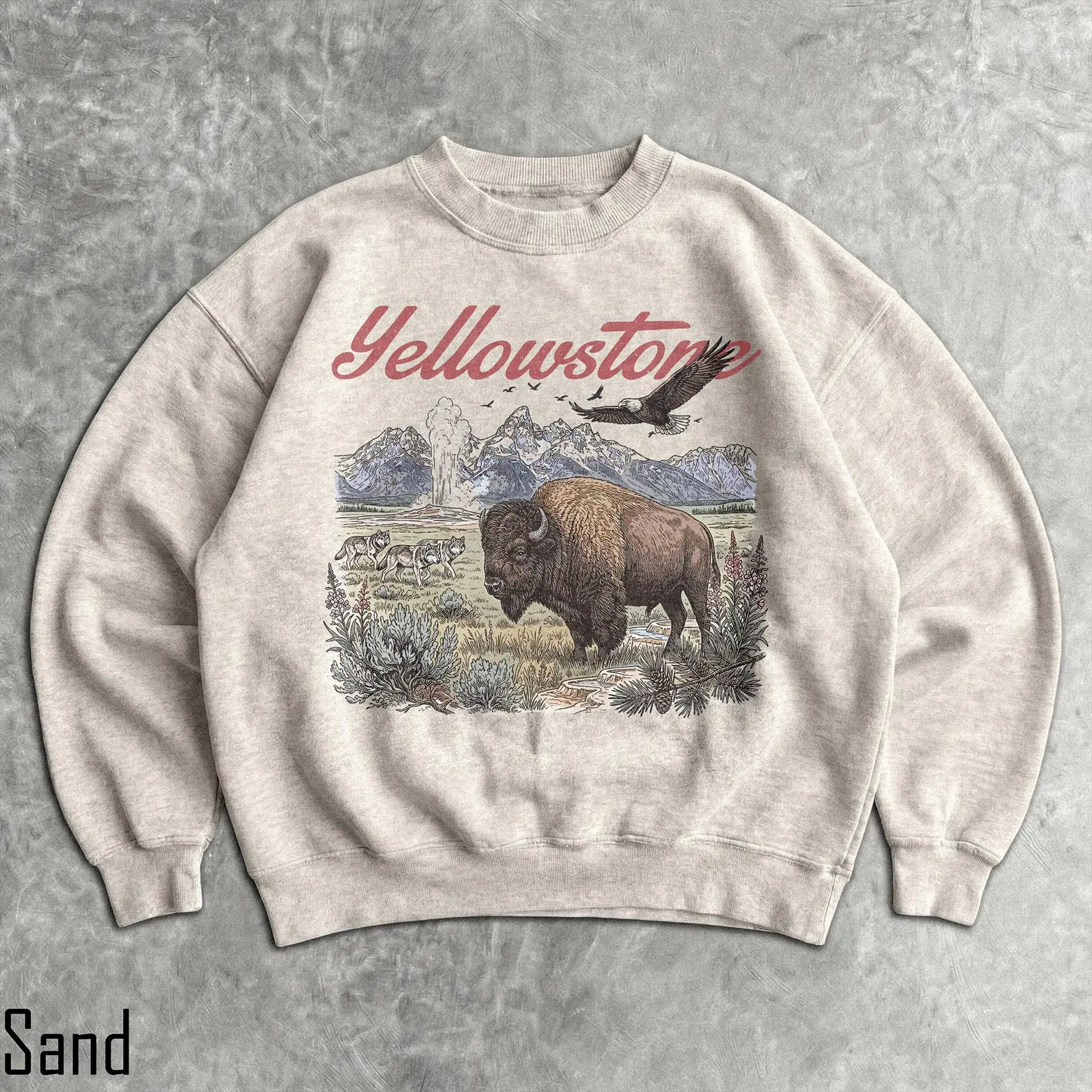 [Sale off up to 50%] 90s Yellowstone Sweatshirt - Unisex Men & Women's Graphic Sweater - Vintage Crewneck - Retro National Park Pullover - Bison - Wolves - Eagle Hoodie Tops Womenswear Baggy