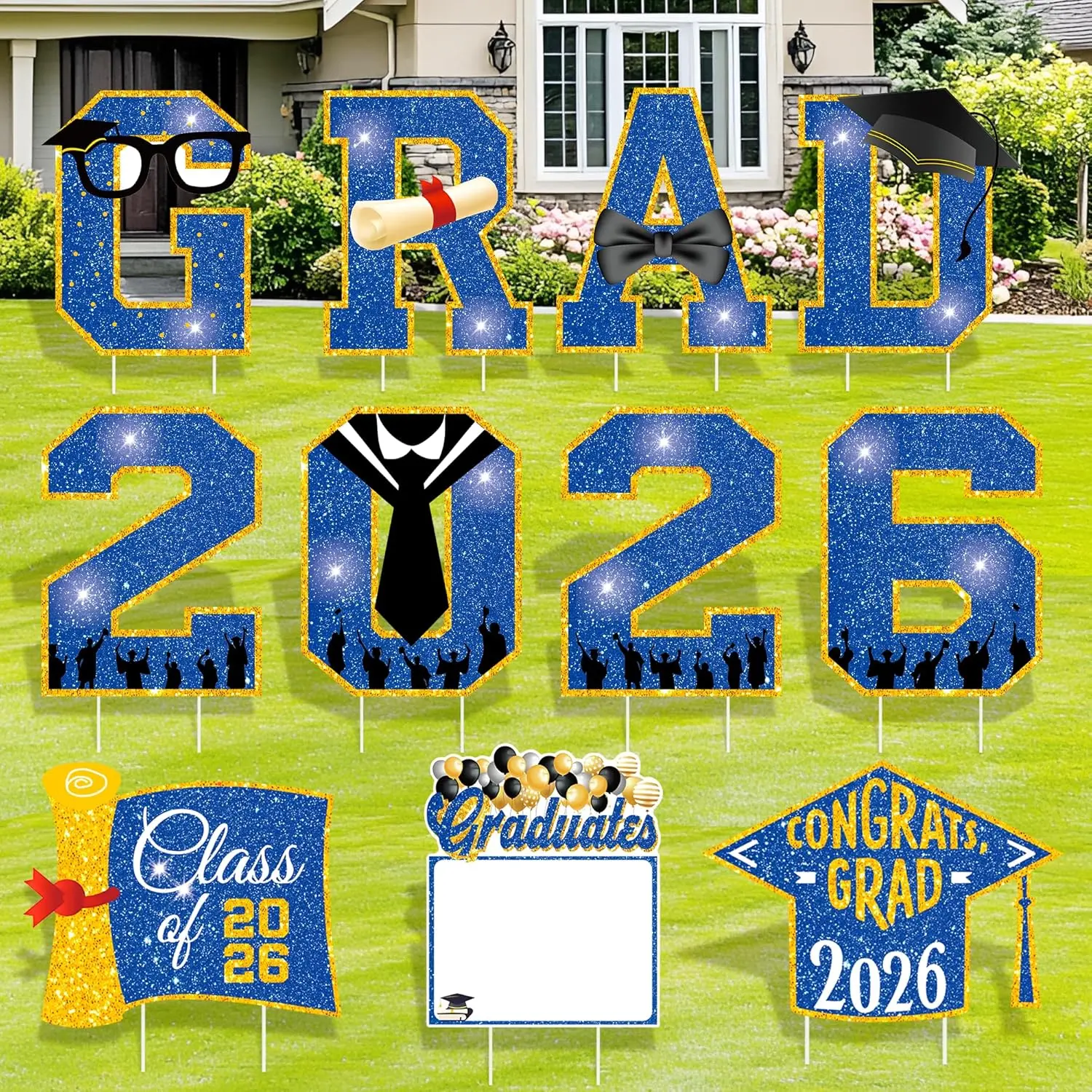 2026 Graduation Decorations Yard Signs, 11 count Graduation Yard Signs Class of 2026, Blue  Congrats Grad Lawn Decorations with Stakes, Large Outdoor Graduation Party Decor for High School & College