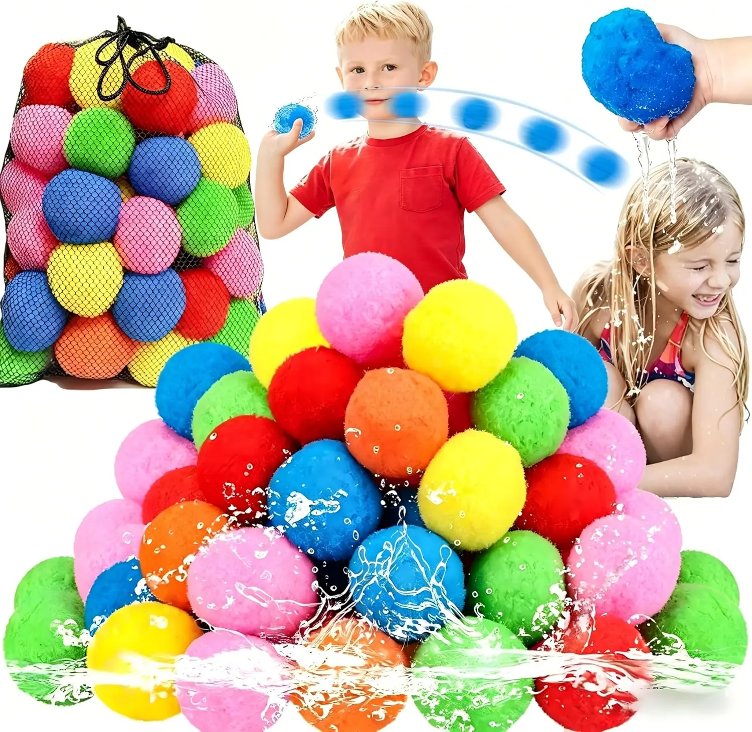60 PCS Reusable Water Balloons for Kids – Soft Cotton Water Splash Balls, Quick Fill Summer Outdoor Toys, Pool & Beach Water Games, Safe Eco-Friendly Balloon Alternative for Boys & Girls