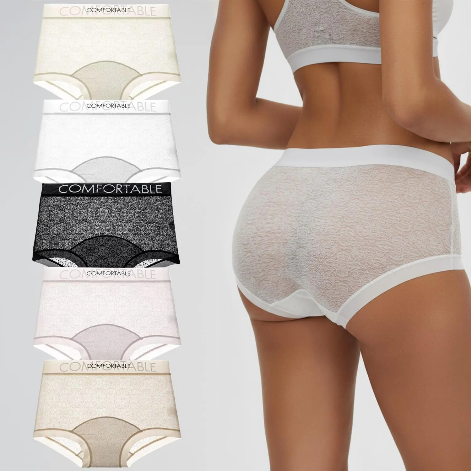 Women's High-Waist Elegance Briefs, 4-Pack Cotton Mesh Underwear, Soft, Breathable for Casual Daily Wear, Panties, Fantasy, Foldable, Mesh Lace
