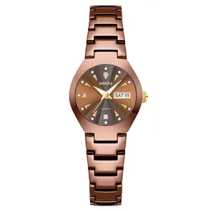 NIBOSI Luxury Women’s Quartz Watch Sleek Stainless Steel Bracelet Round Sunray Dial with Sparkling Crystal Markers Date and Day Display Waterproof and Scratch Resistant  Comes with a flower bracelet gift box