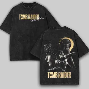 Tomb Raider Lara Croft 2-Sided Printed T-Shirt, Unisex Cotton Game Merch Tee, Perfect Christmas Gift for Gamers Q