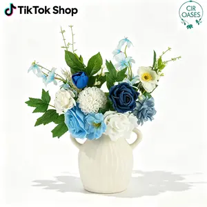 6 Pcs Artificial Wildflowers Stems, Silk Spring Summer Wild Flowers with Blue Rose Wite Flower for Table Vase DIY Home Table Vase Party Wedding Decorations
