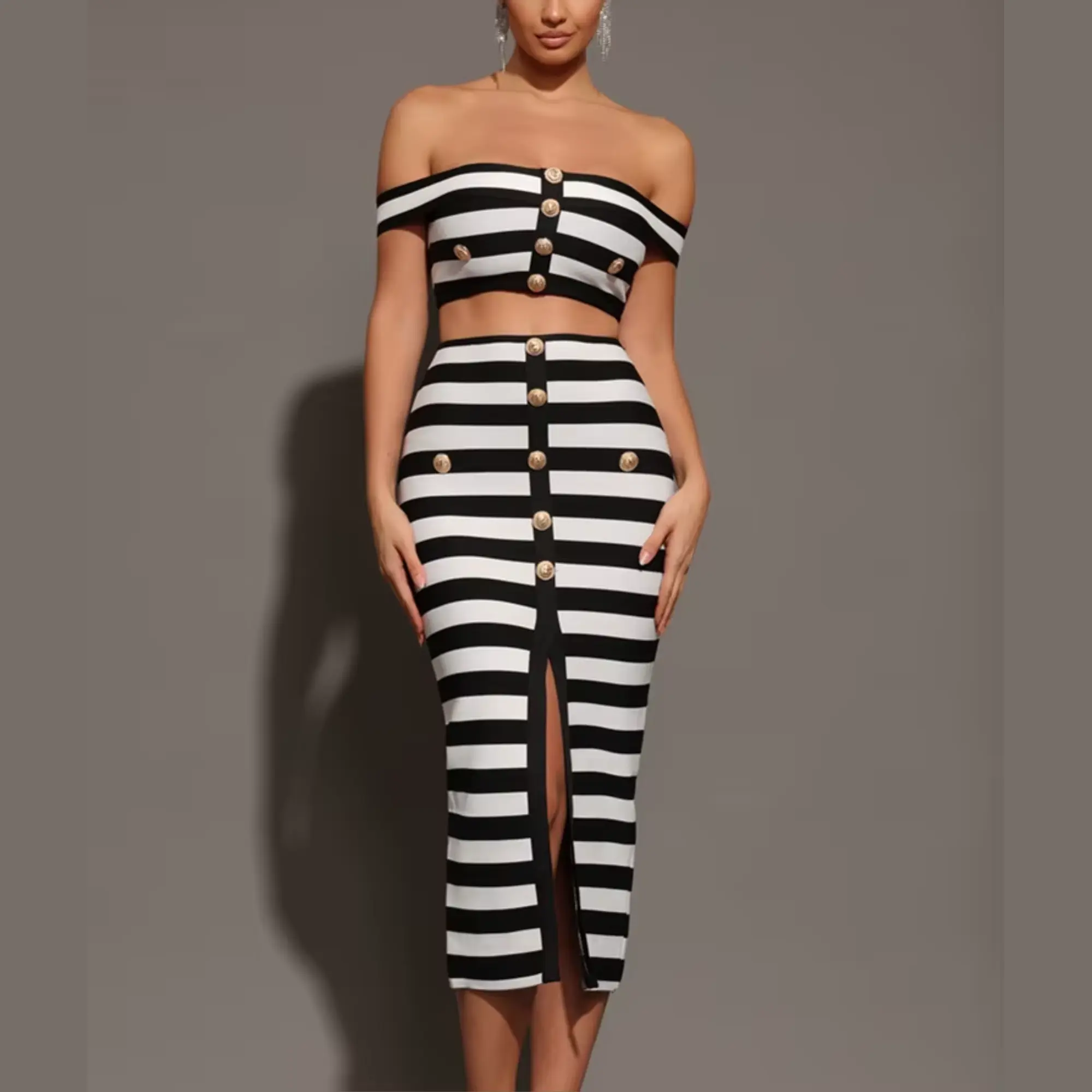 Aspen - Two-Piece Striped Bandage Set Aspen - Two-Piece Striped Bandage Set