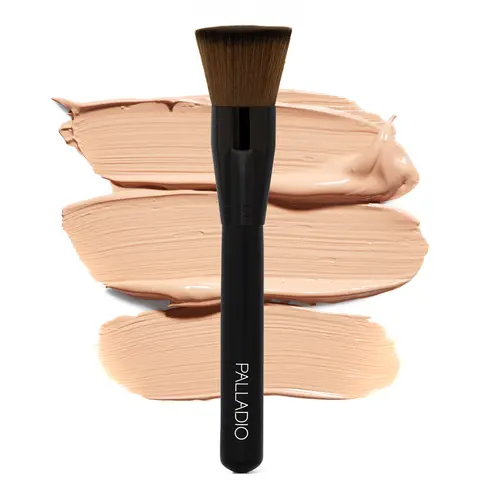 Palladio Flat Kabuki Brush, Professional Makeup Brush for Foundation, Face Blush, Powder, Cream, Contour & Highlight, Synthetic Bristles Provide Buildable Coverage for a Natural Even Looking Finish
