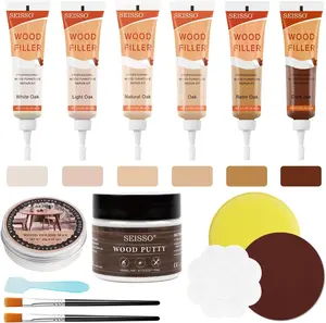 Natural Oak Wood Furniture Repair Kit, 6 Colors Wood Filler with Wood Putty, Wood Polish Wax for Holes, Scratches, Cracks, Stains, Restore Tables, Doors, Floors, Cabinet, Oak, Walnut - Set of 14