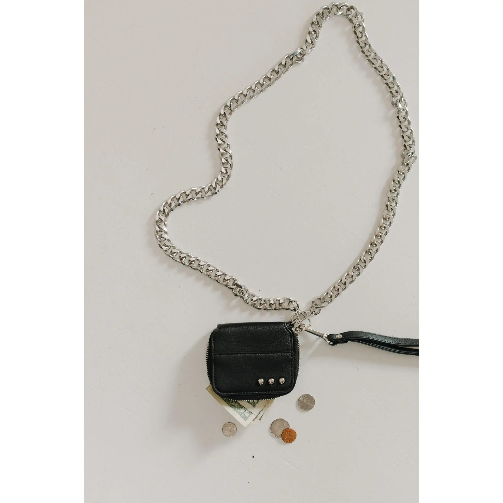 Women's Plain Vegan Leather Compact Wallet on a Chain, Convertible Crossbody and Wristlet for Daily Casual Use