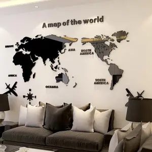 World Map Pattern Wall Sticker, 1 Count Self Adhesive Acrylic Wall Decal, World Map Art, Decorative Sticker Ornaments for Home Living Room Bedroom