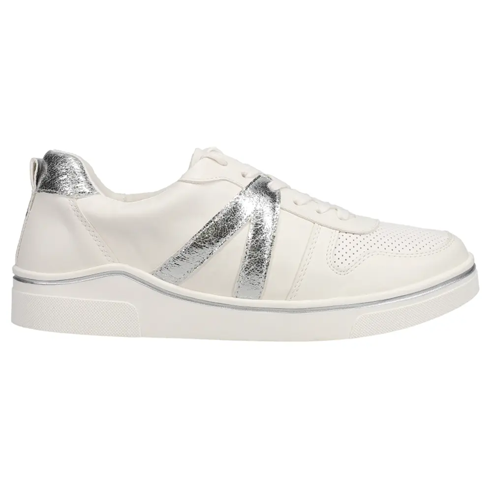 MIA Womens Alta Metallic Lace Up Sneakers Shoes Casual - Silver, White