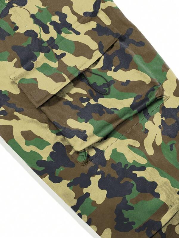 1pc Teen Girl Loose Camouflage Print Flap Pocket Side Drawstring Outdoor Cargo Pants, Suitable For Spring, Summer, Autumn, Winter
