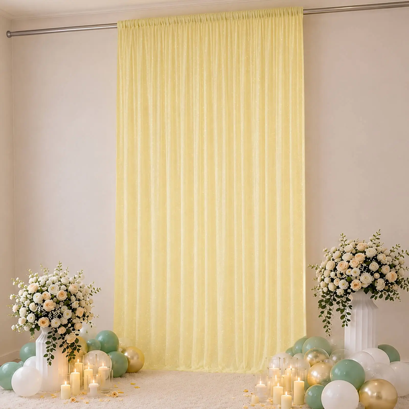 Sheer Backdrop Curtain Panel 10ft × 14ft Champagne – Wedding Arch Drape with Rod Pocket, Ceiling Draping Fabric