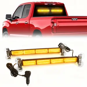 2 in 1 Emergency Strobe Traffic Advisor Light Bar Amber White Warning Hazard Safety Interior Windshield Dash Lights Emergency Lights for Trucks Construction 2x17.9, Amber/White Strobe Car Lights