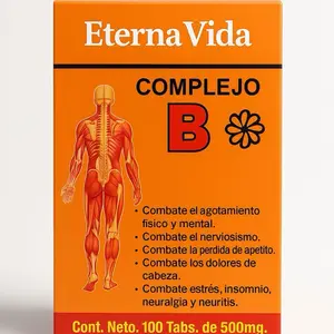 EternaVida Antioxidantes Complejo B 100 Tabs 500mg Combate Agotamiento Fisico y Mental Nerviosismo y Dolores de Cabeza