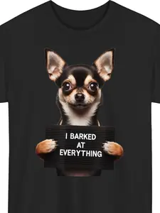 Funny Chihuahua Dog Lover's T-Shirt 180g 100% Cotton I Barked at Everything Mugshot Graphic Tee Black Vintage Chihuahua Face Design Crew Neck Regular Fit All-season Casual Wear for Men Women