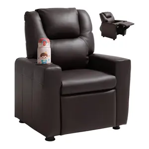 fathersdaygift  VEVOR Kids Reclining Chair, Toddler Recliner with Cup Holder, 101 to 121 Adjustable Backrest, Easy-to-Clean PU Leather Recliner Couch with Footrest, 90 lbs Load, for Boys Girls, Children (Brown)